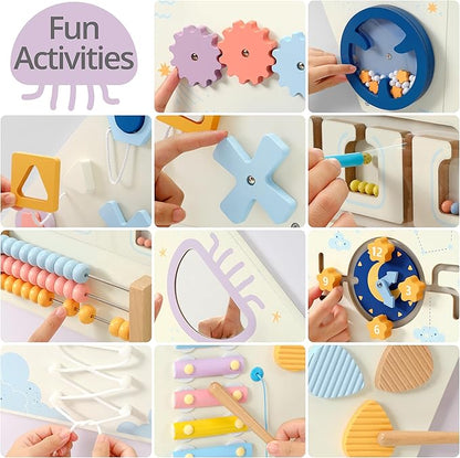 Tangram Activity Wall Busy Board Panels, 12-in-1 Learning Activity Center - Image 2
