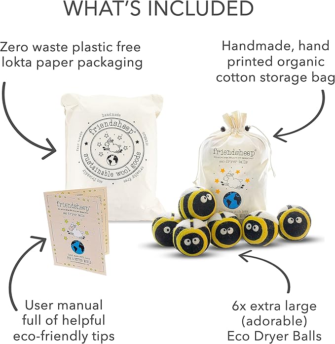 Friendsheep Wool Dryer Balls, Organic Reusable Fabric Softener Alternative - Image 4