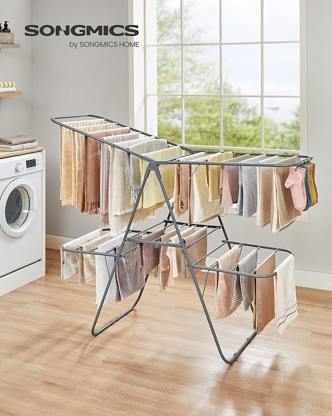 SONGMICS Clothes Drying Rack, Foldable 2-Level Laundry Drying Rack, - Image 2