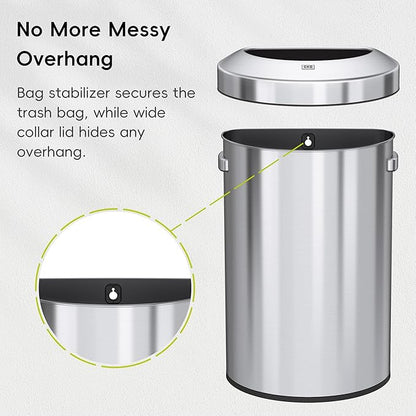EKO Urban 21 Gallon Semi-Round Open Top Waste Bin, Stainless Steel Half Round - Image 4