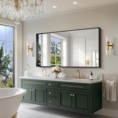 CIRCUMI Black Bathroom Mirror, Brushed Finish, Tempered Glass, Large Mirror - Image 2