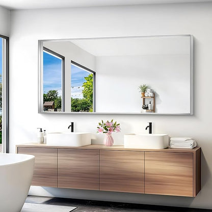Silver Bathroom Mirror, 72x36 Inch Rectangular Framed Mirror, Large Wall - Image 2
