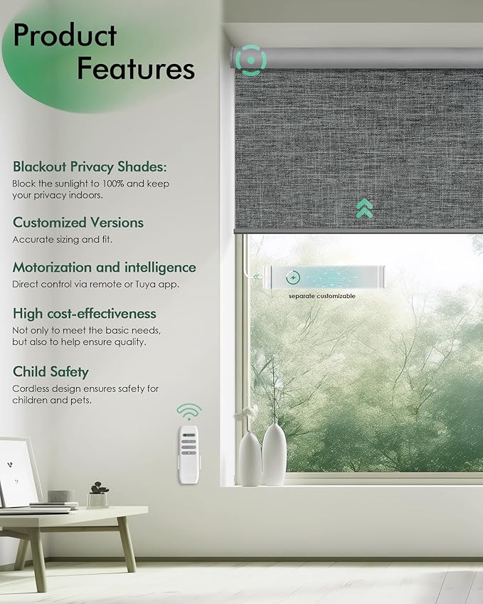 Yoolax Motorized Blinds with Remote, Automatic Roller Shades Cordless Electric - Image 2
