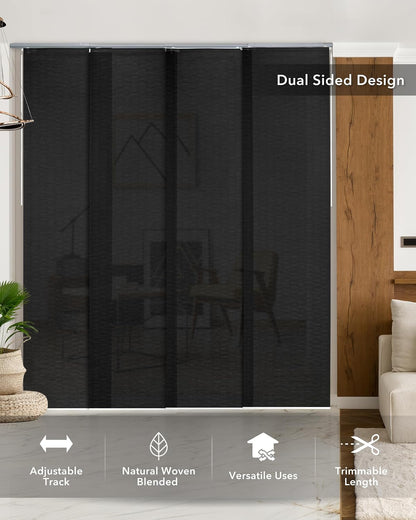 Cordless Panel Blinds Semi-Sheer 45.8"-86" x 96", Tulip Noir | Cordless Semi-Sheer Panel Blinds for Windows, Sliding Glass Doors and Room Dividers with Adjustable Track