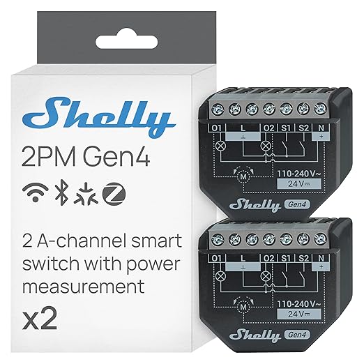 Shelly 2PM Gen4 | Wi-Fi, Zigbee & Matter 2-Channel Smart Relay Switch by Shelly