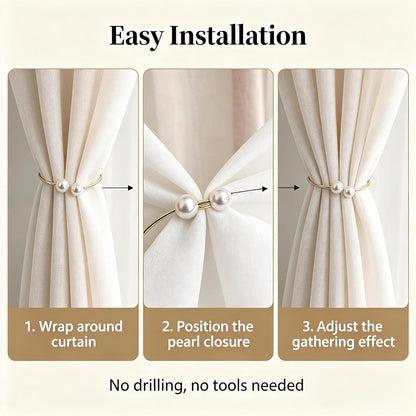 Elegant Pearl Curtain Tiebacks, Gold Metal Circle, 3.94 * 0.98 inches | Double-Pearl