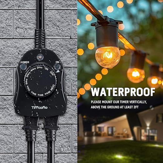 TiFFCOFiO Outdoor Christmas Light Timer, Dusk to Dawn Sensor Countdown - Image 3