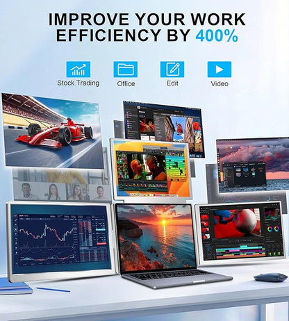 FOPO 16" Laptop Screen Extender Monitor Portable, Quad Monitor, Just 1 Cable - Image 6