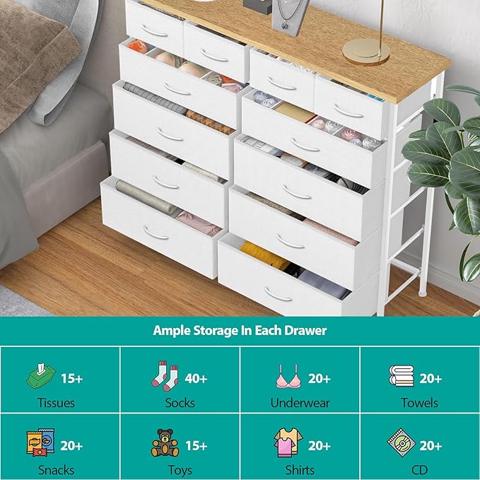 Compact 12 Drawers Dresser for Bedroom, Fabric Storage Tower, Chest of Drawers - Image 5
