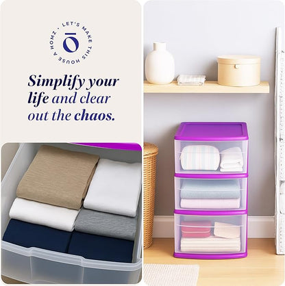 HOMZ Drawer Tower, 3-Tier Clear Plastic Storage Organizer Cart, and Classroom - Image 7