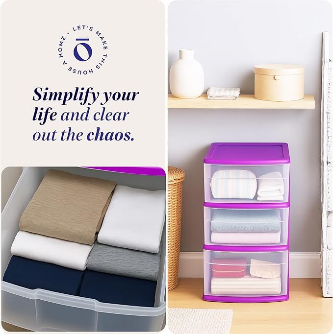 HOMZ 2-Pack Drawer Tower, 3-Tier Clear Plastic Storage Organizer Cart, and - Image 7