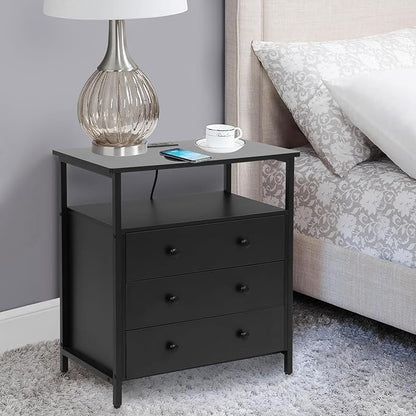 Edbuosy 3 Wooden Drawers Nightstand, 27 Inch Wide Night Stand Set 2 - Image 2