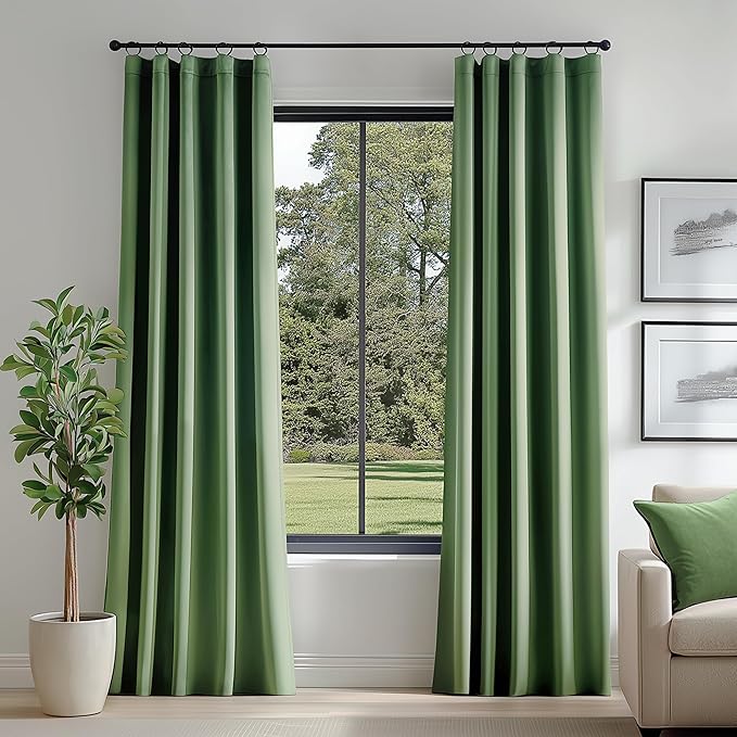 FMFUNCTEX Velvet Blackout Curtains Sage Green Thermal Insulated Curtains by Fmfunctex