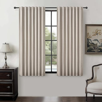 Grey Flax Taupe Short Small Window Room Darkening Curtains 54 Inches Long by QJMYDECO