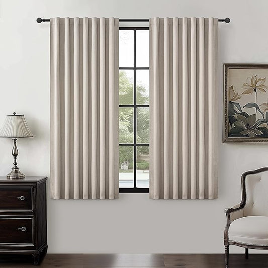 Grey Flax Taupe Short Small Window Room Darkening Curtains 54 Inches Long by QJMYDECO