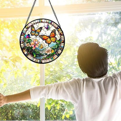 DASTOLL Stained Glass Window Hanging, Butterflies Flying in The Sky Suncatcher - Image 4