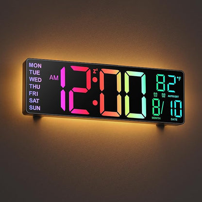 JALL 10.5'' Large Digital Wall Clock, Big LED Number Display, RGB Colors by JALL