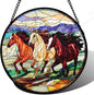 DASTOLL Stained Glass Window Hanging, Colorful Landscape Running Horse by DASTOLL