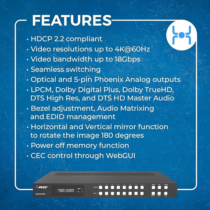OREI 4K 8x8 Seamless HDMI Matrix Switch Video Wall Controller HDMI Processor - Image 7