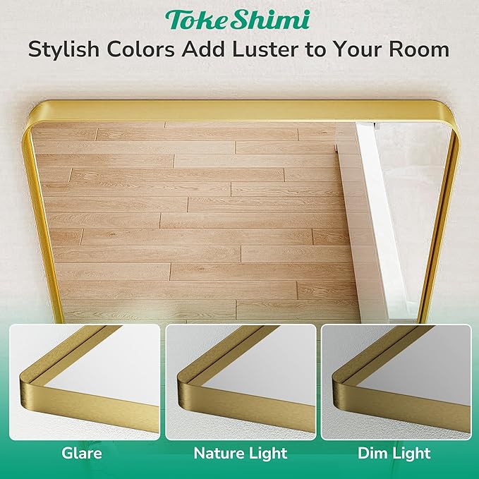 TokeShimi 30 x 30 Gold Bathroom Mirror, Rectangle Bathroom Wall Mirror - Image 5