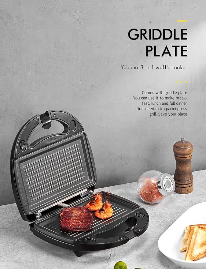 Yabano Sandwich Maker, 3 in 1 Waffle Maker, Toaster and Electric Panini Press - Image 7