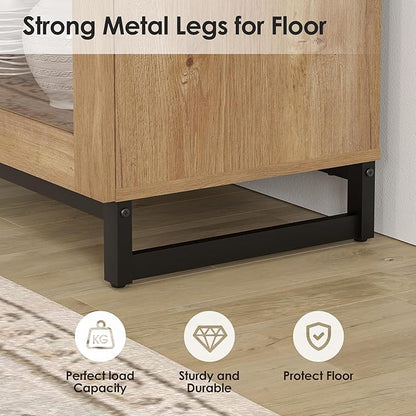 WAMPAT Modern TV Stand with Glass Doors - Image 5