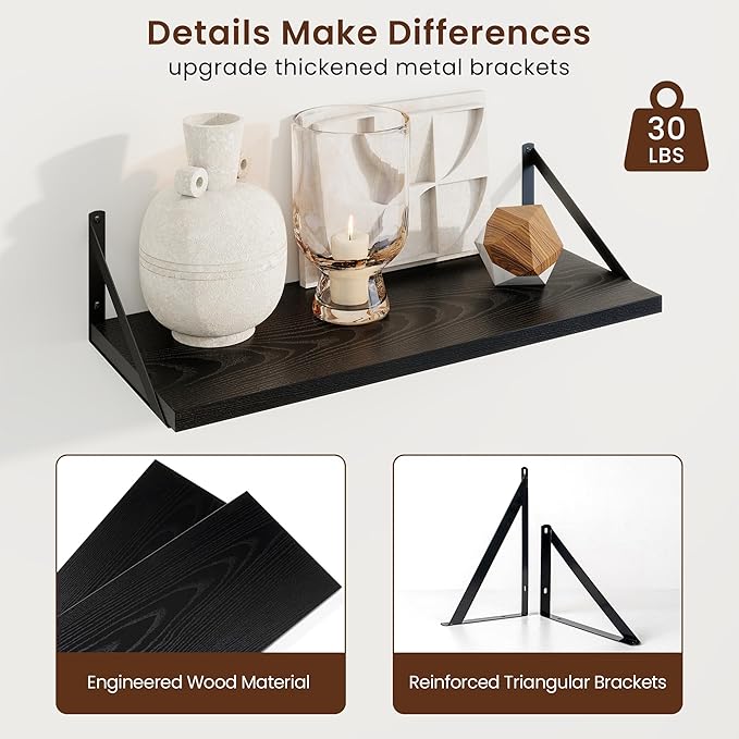 Axeman Deep Floating Shelves | 24 Inch Black Wall Shelves Set of 2 | 10 Inch - Image 5