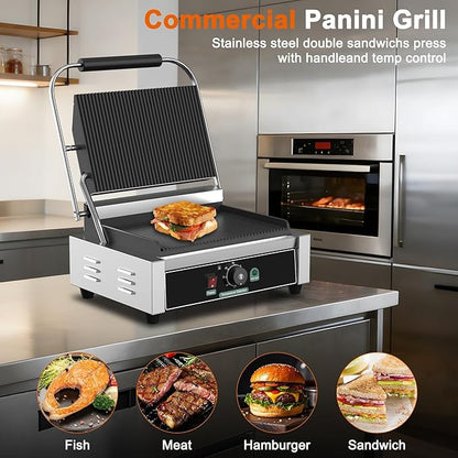 Commercial Panini Grill, 1700W Electric Sandwich Panini Maker, Stainless Steel - Image 2