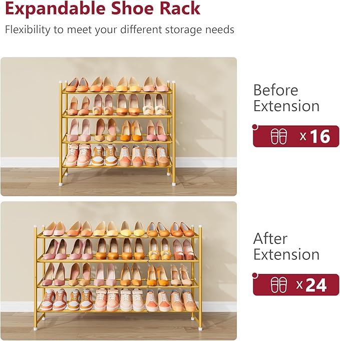 Tajsoon Expandable Shoe Rack for Closet 4 Tier, 29“-41“Adjustable & Stackable - Image 7