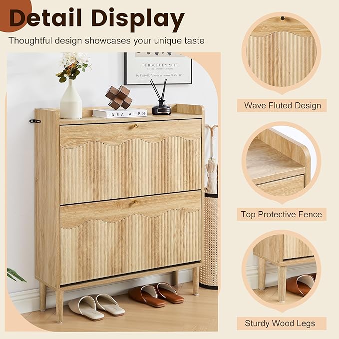 BERRYMERRY 31.5” Fluted Shoe Storage Cabinet Storage - Image 5