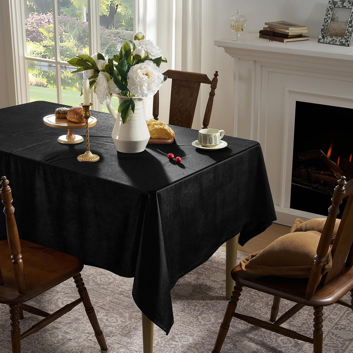 Gothic Black Velvet Rectangle Tablecloth: Halloween Luxury Table Cloth
