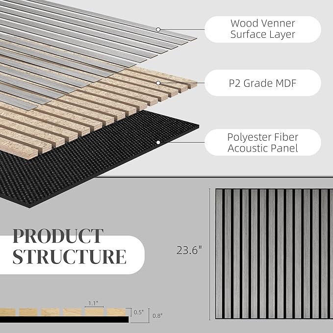 HOMCOM 4 Pack 3D Acoustic Panels, Wood Slat Wall Paneling - Image 4