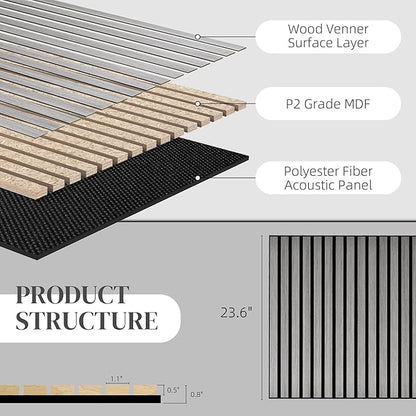 HOMCOM 4 Pack 3D Acoustic Panels, Wood Slat Wall Paneling - Image 4