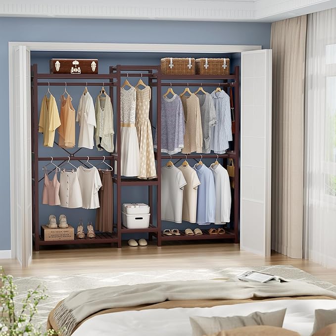 Homykic Bamboo Closet System Clothes Rack, Large Freestanding Garment Rack - Image 7