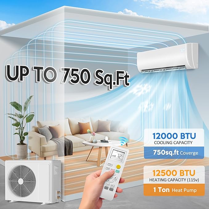 12000 BTU Mini Split Air Conditioner ＆ Heat Pump, 110V/120V Wall Mount Ductless - Image 2
