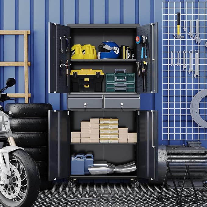 Garage Storage Cabinet with Wheels and Doors, Required Assembly - Image 2