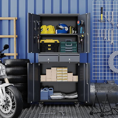 Garage Storage Cabinet with Wheels and Doors, Required Assembly - Image 2