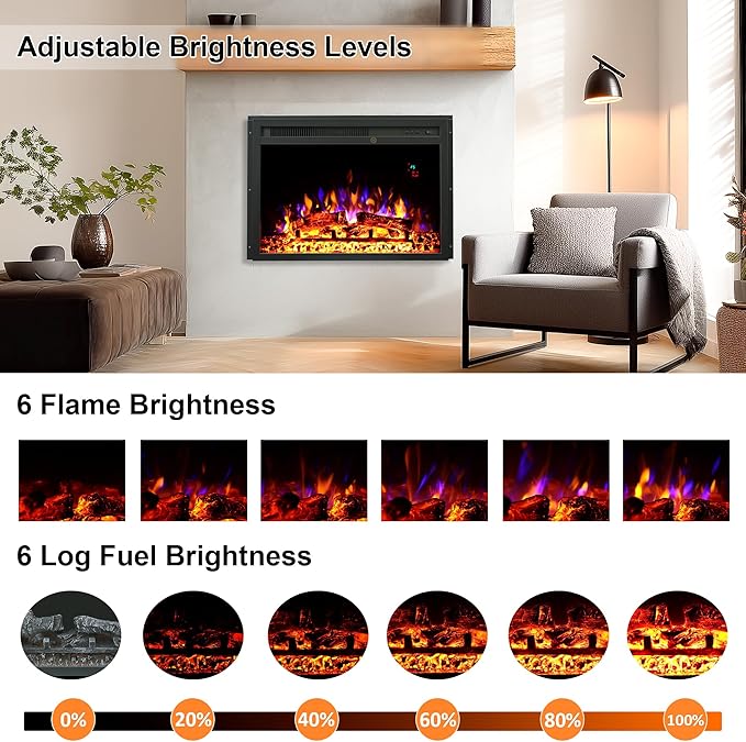 23.6 Inch Electric Fireplace Insert, Recessed Electric Fireplace Heater - Image 2