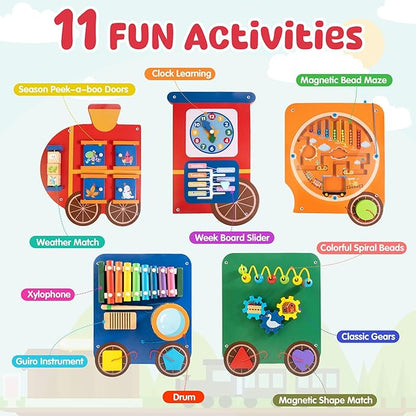 Train Activity Wall Busy Board Panels | 11-in-1 Wooden Sensory Wall Panel - Image 2