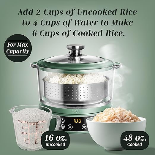 COOK WITH COLOR 3L Glass Mini Low Carb Rice Cooker – Holds 2 Cups Raw/Makes 6 - Image 5