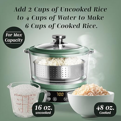COOK WITH COLOR 3L Glass Mini Low Carb Rice Cooker – Holds 2 Cups Raw/Makes 6 - Image 5