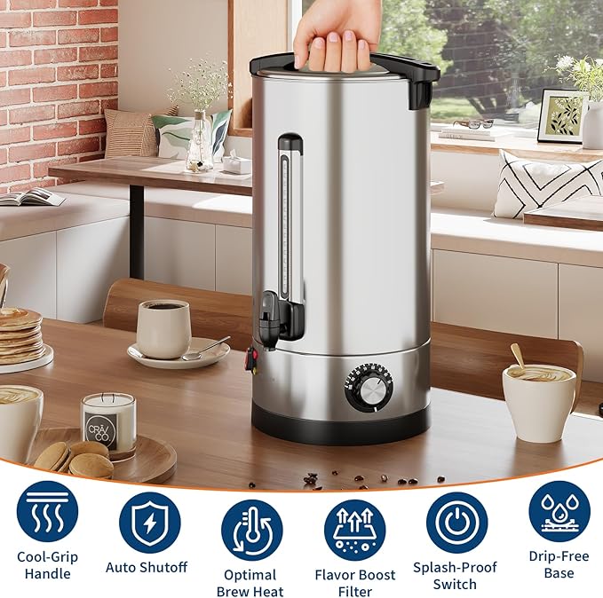60 Cup Large Coffee Urn with Double Wall Insulation, 10L/2.6 Gallon Stainless - Image 7