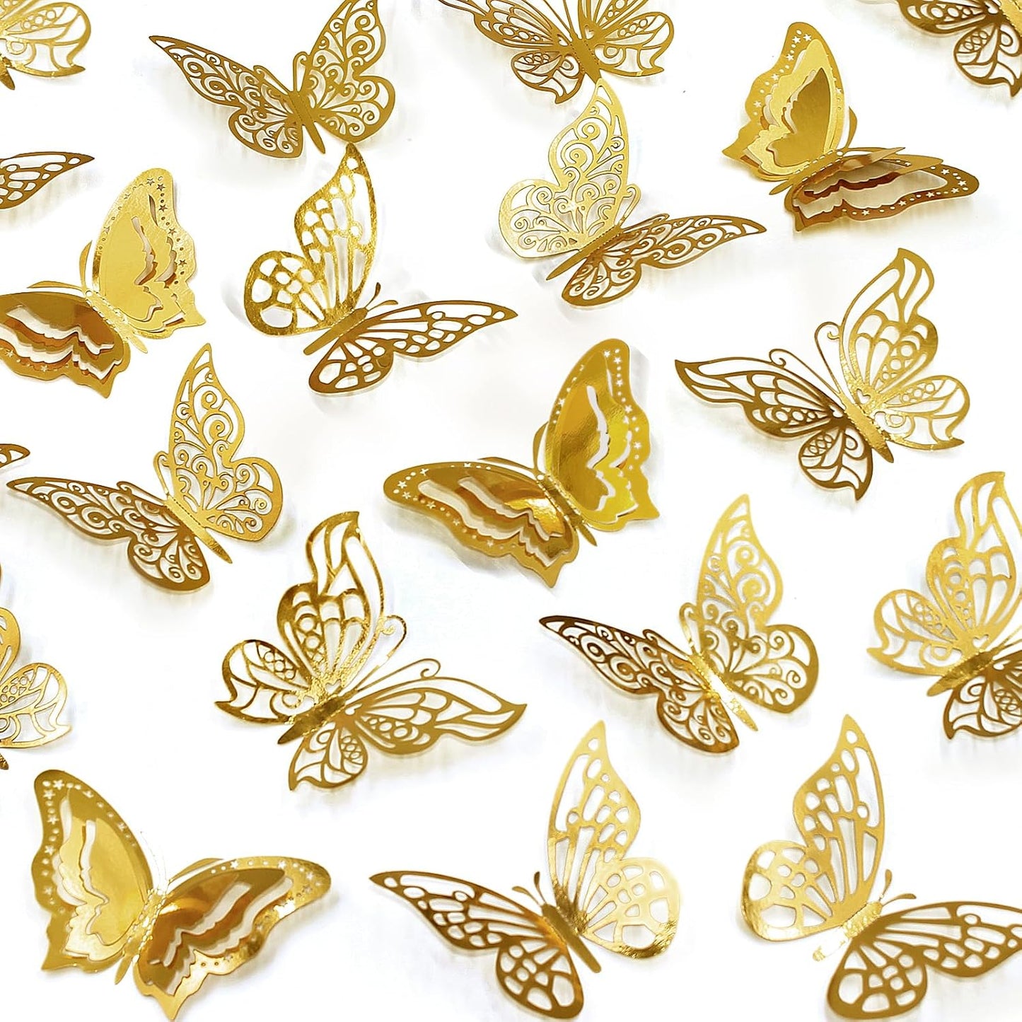 96 Pcs Butterfly Decorations，4 Styles,3 Sizes，3D Butterfly Wall Decor Party Decorations Butterflies for Crafts Birthday & Wedding Celebrations Cake Decorating Balloons Removable Stickers Gold