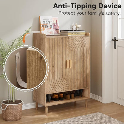 Smuxee Oak Shoe Cabinet with Line Groove Design, 6-Tier Shoe Storage Cabinet - Image 6