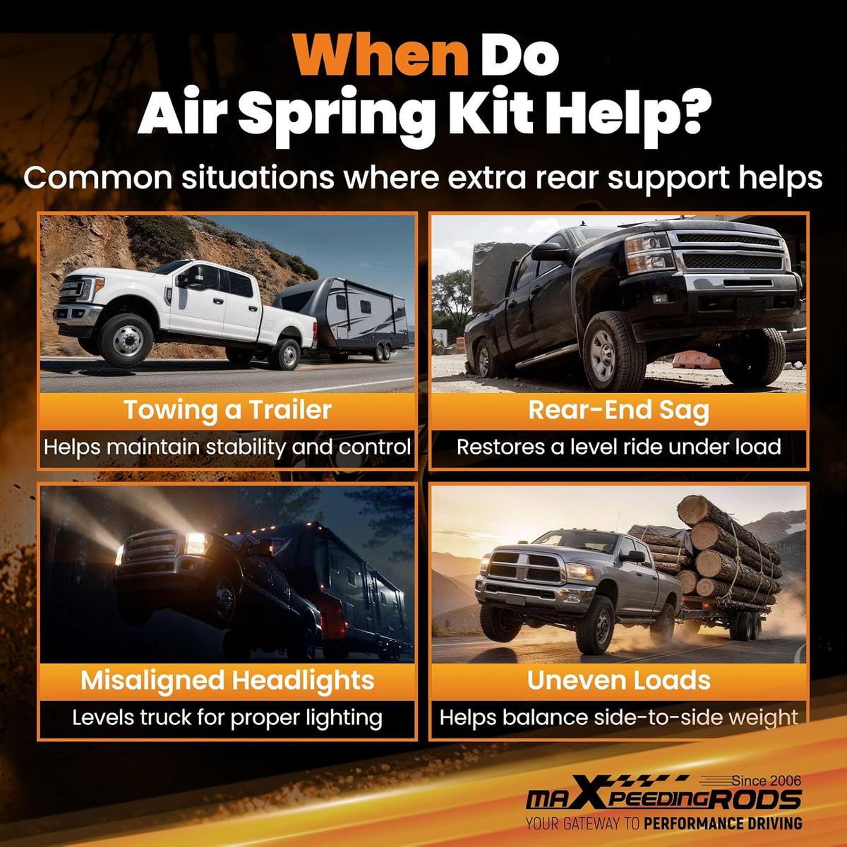 maxpeedingrods 5000 lbs air suspension bag kit for, front angle view
