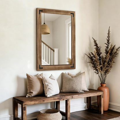 AMOISE Farmhouse Bathroom Vanity Mirror 40"x28" Vintage Rustic Wall Mirror | Wood Frame, Over Sink Mirror for Bathroom, Entryway, Bedroom, Living Room, Vertical or Horizontal Hanging