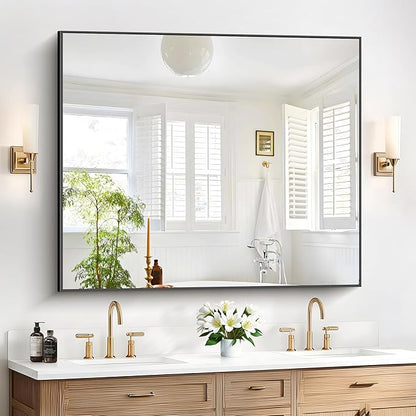 40x48inch Black Bathroom Mirror, Large Rectangular Wall Mirrors by Welcometocofeny