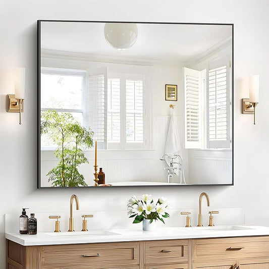 40x48inch Black Bathroom Mirror, Large Rectangular Wall Mirrors by Welcometocofeny