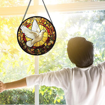 DASTOLL Stained Glass Window Hanging, Flying White Dove Sun Catchers Diamond - Image 5