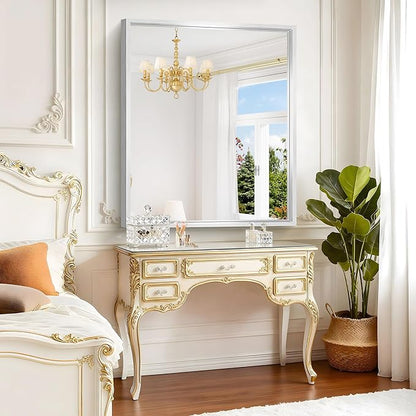 Silver Bathroom Mirror, 42 x 36 Inch Brushed Silver Rectangle Mirror - Image 4